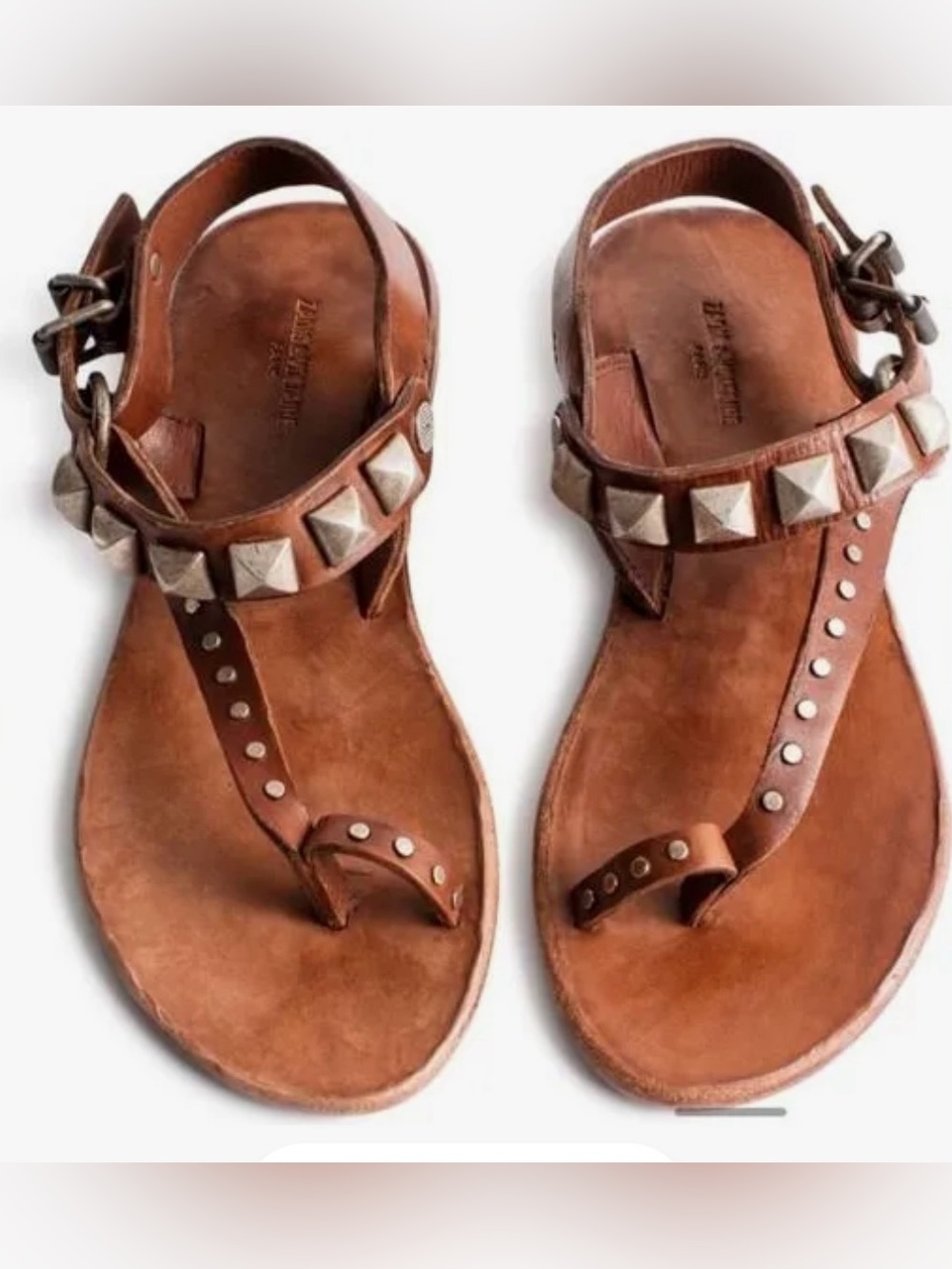 ZADIG & VOLTAIRE RIOT FLAT STUDDED BROWN LEATHER GLADIATOR SANDALS 10 Worn Once!